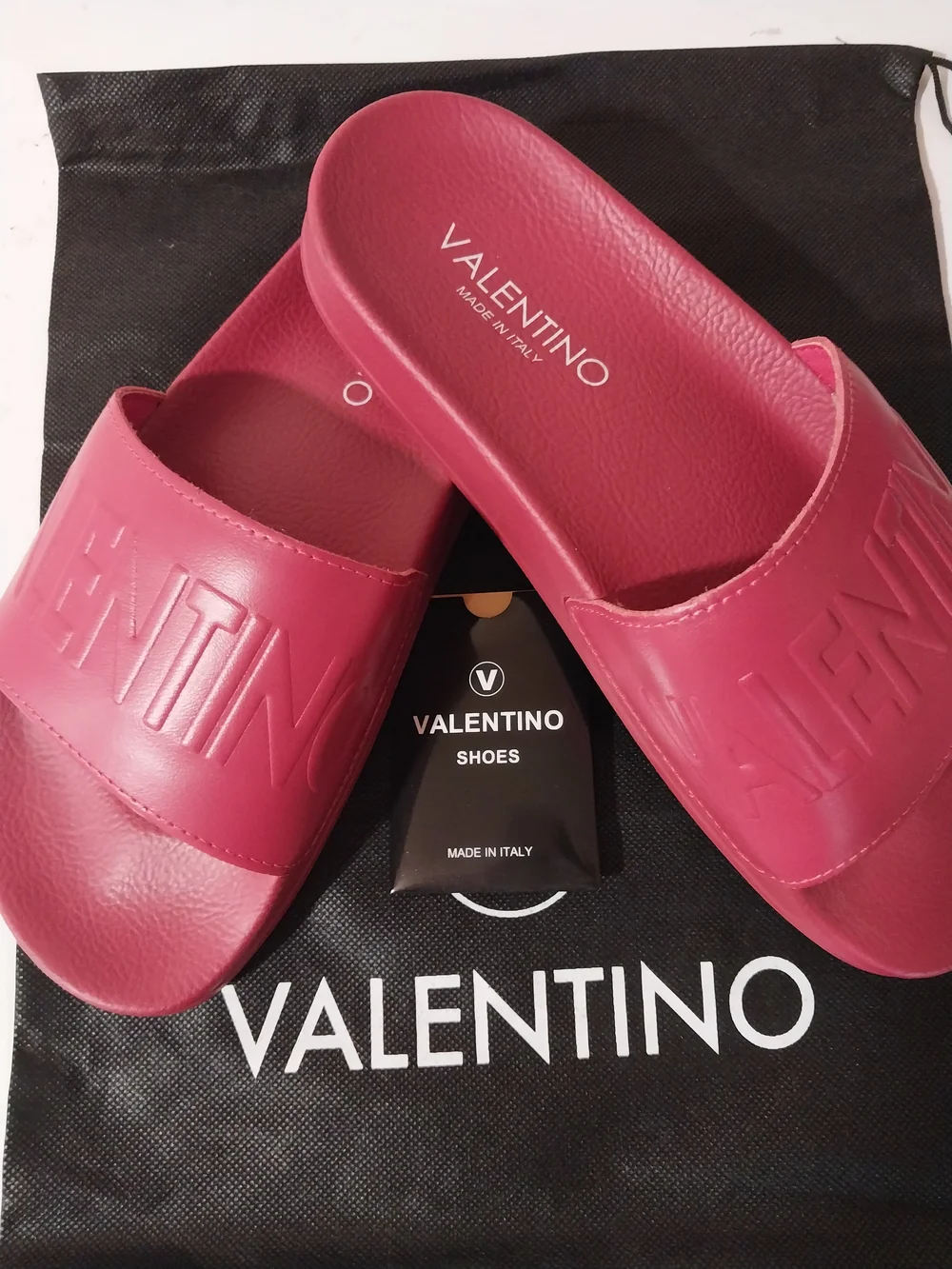 Valentino Dark Red Embossed Leather Logo Leo Slide, EU 42, M 9, EUC